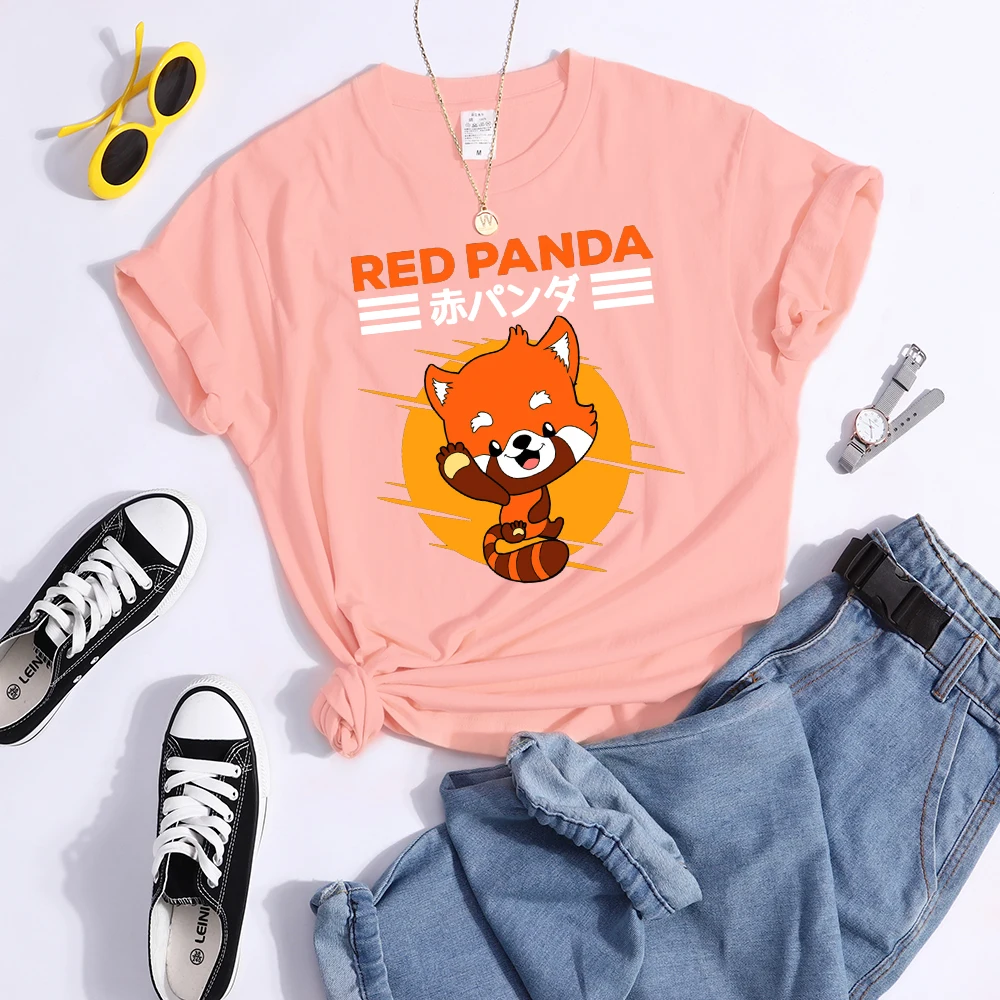 Red Panda Kawaii Cartoons Print Womens T Shirt Breathable Cool Tshirt Street Summer Crop Top Fashion Sports Tee Clothing Women