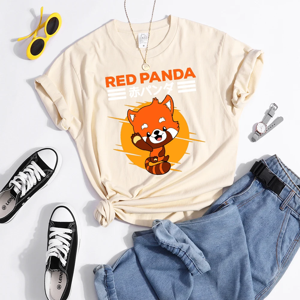 Red Panda Kawaii Cartoons Print Womens T Shirt Breathable Cool Tshirt Street Summer Crop Top Fashion Sports Tee Clothing Women