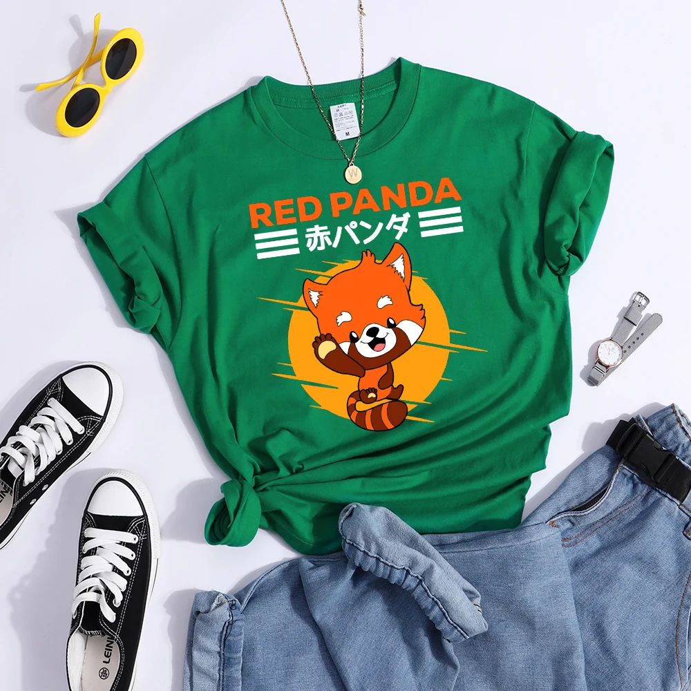 Red Panda Kawaii Cartoons Print Womens T Shirt Breathable Cool Tshirt Street Summer Crop Top Fashion Sports Tee Clothing Women
