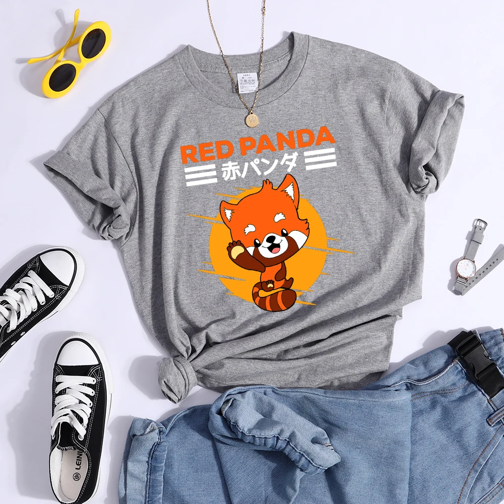 Red Panda Kawaii Cartoons Print Womens T Shirt Breathable Cool Tshirt Street Summer Crop Top Fashion Sports Tee Clothing Women