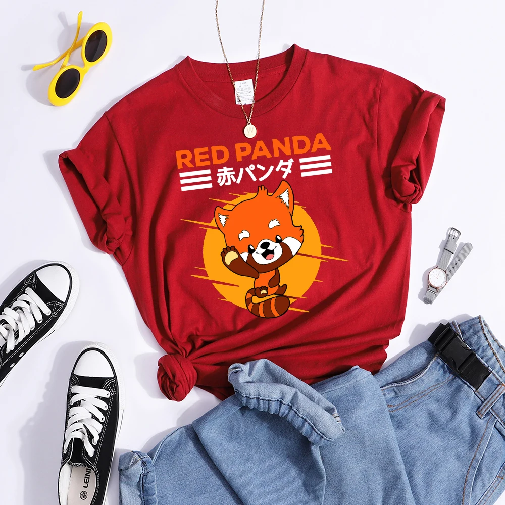 Red Panda Kawaii Cartoons Print Womens T Shirt Breathable Cool Tshirt Street Summer Crop Top Fashion Sports Tee Clothing Women