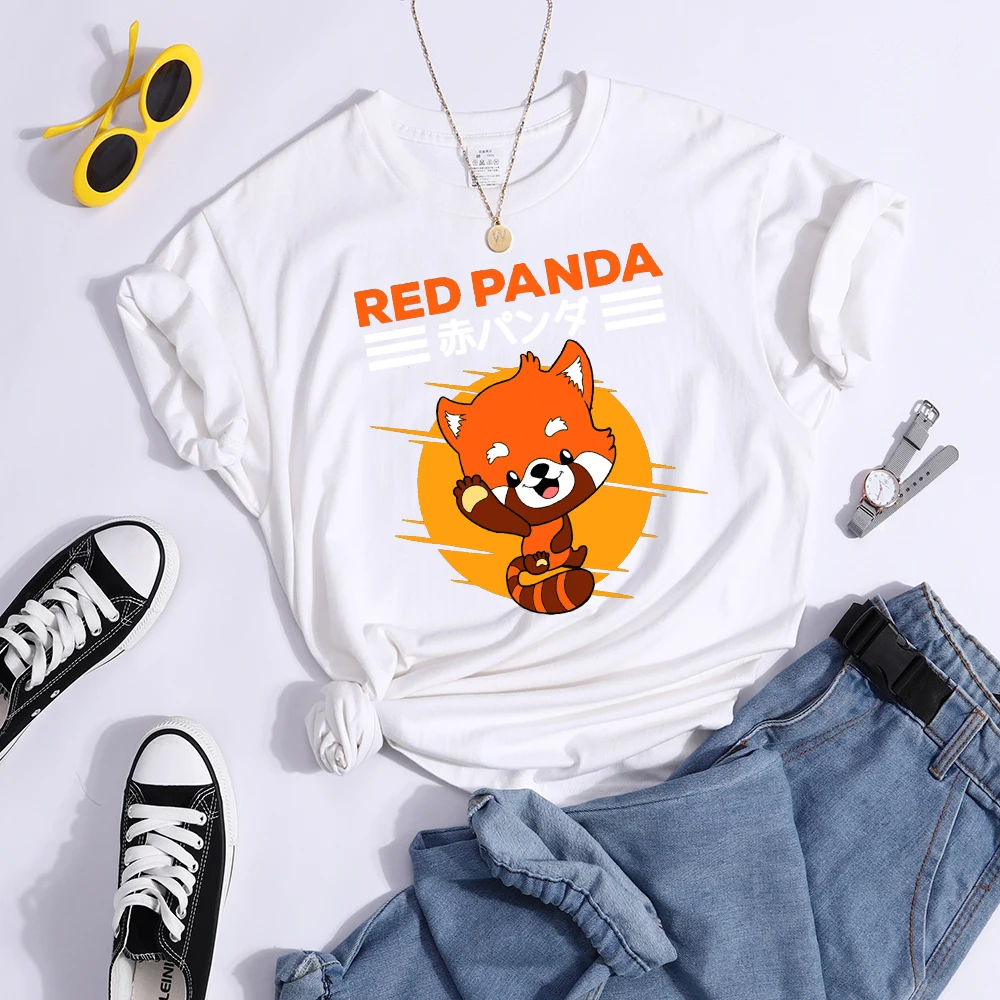 Red Panda Kawaii Cartoons Print Womens T Shirt Breathable Cool Tshirt Street Summer Crop Top Fashion Sports Tee Clothing Women