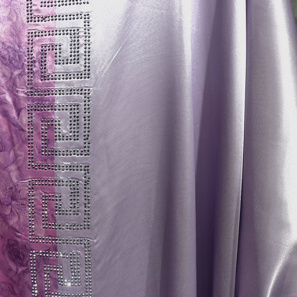 African Woman Printing Dress Rayon Fabric Hot Fix Rhinestone Ornament Elegant Fashion Plus Size Robe