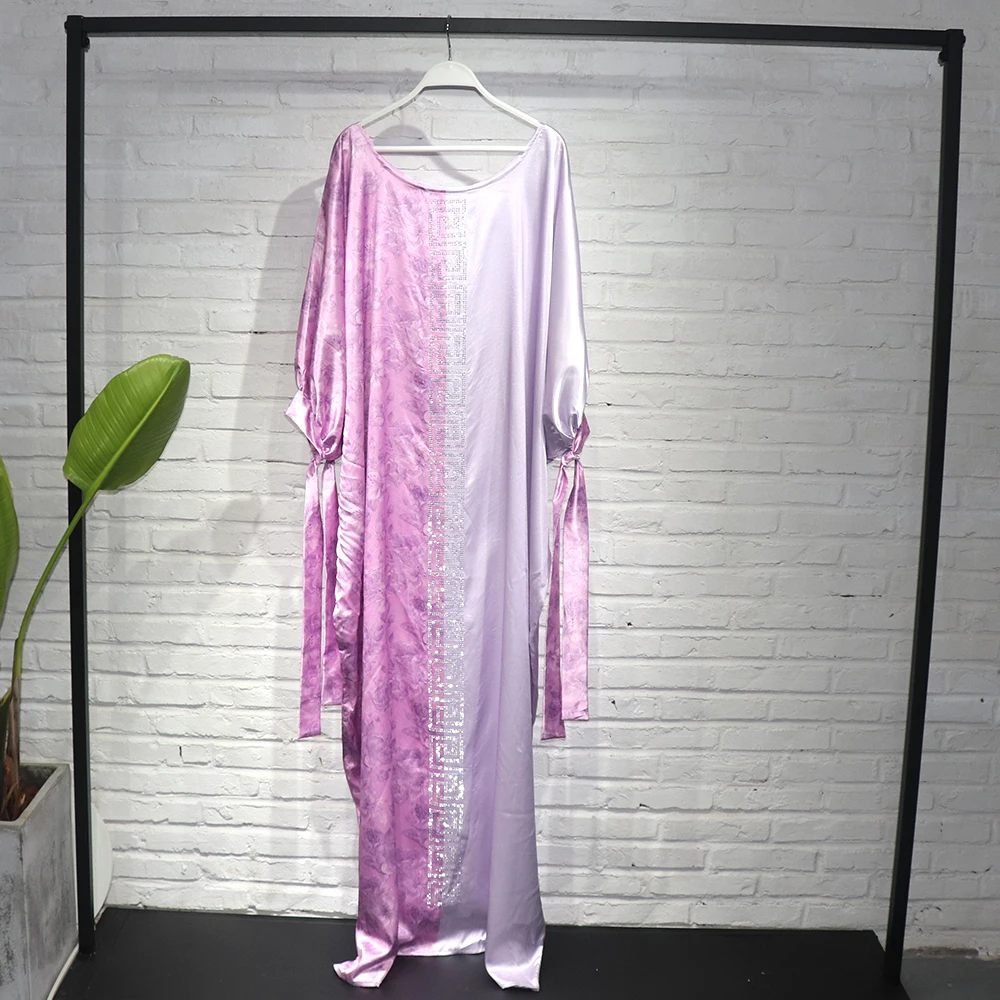 African Woman Printing Dress Rayon Fabric Hot Fix Rhinestone Ornament Elegant Fashion Plus Size Robe
