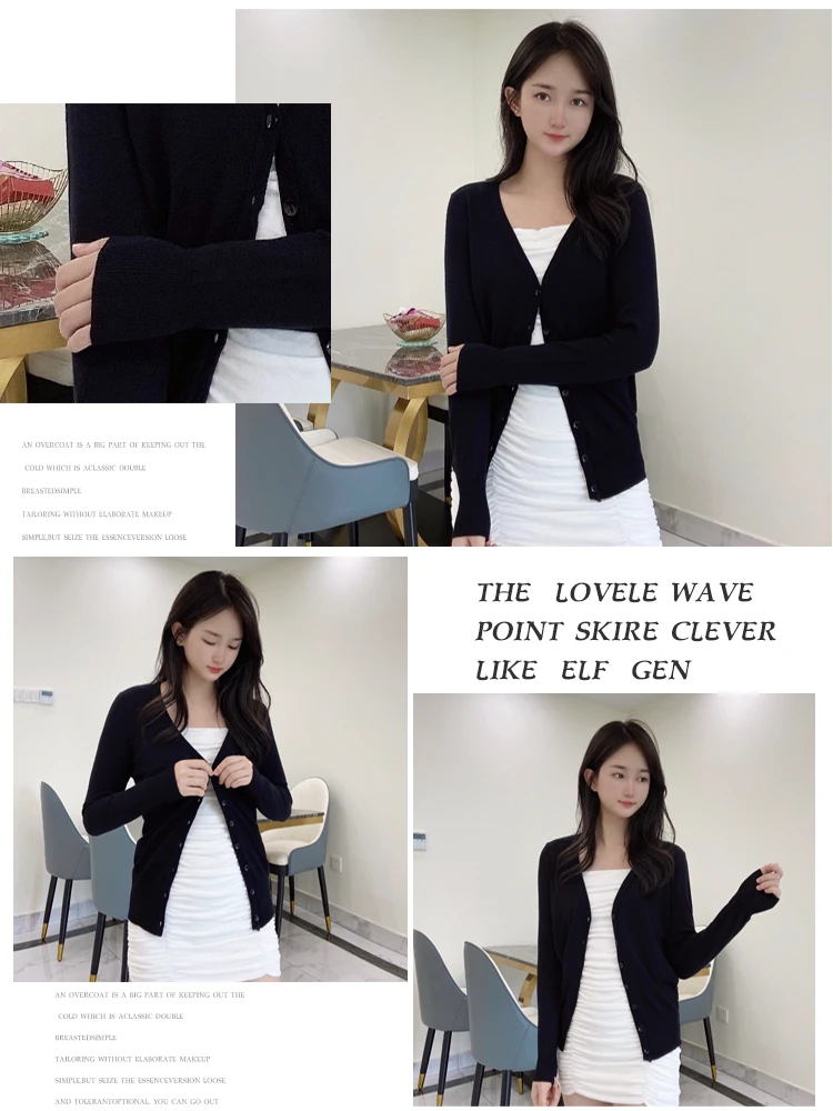 Korean Fashion Black Cropped Blouses Cardigan Female Clothing Sweaters Jersey Long Sleeve Top Women's Coat Spring 2025 Style