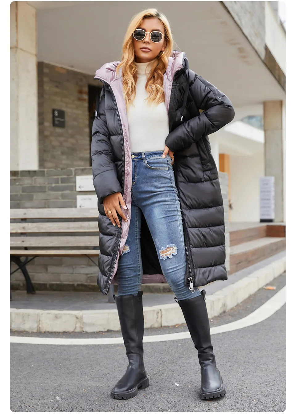GASMAN 2022 Women's down jacket Long hooded fashion brand  coat women high street Quality Color contrast Windproof parkas 21792