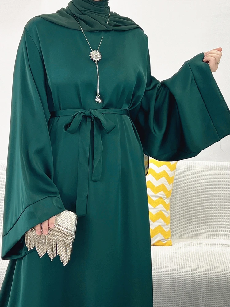 Regular-Fit Plain Stain Dubai Abaya Muslim Long Women Dress Modest Islamic Clothing Hijabi Robe-Long Wide Sleeves, Side Pockets