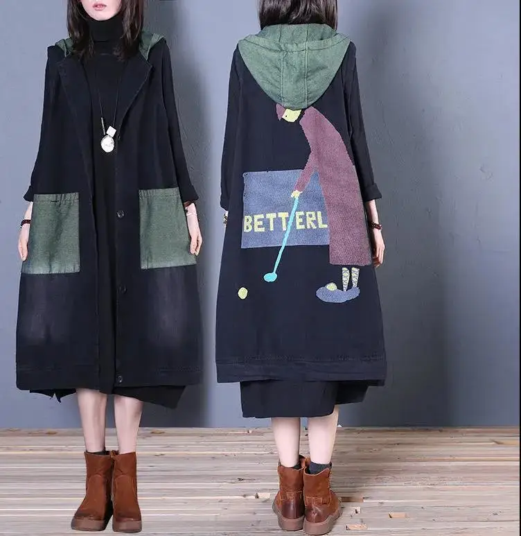 Retro Women Long Hooded Vest Summer Autumn Cardigan Free Shipping Sleeveless Tops Plus Size Korean Fashion Loose Big Pocket New