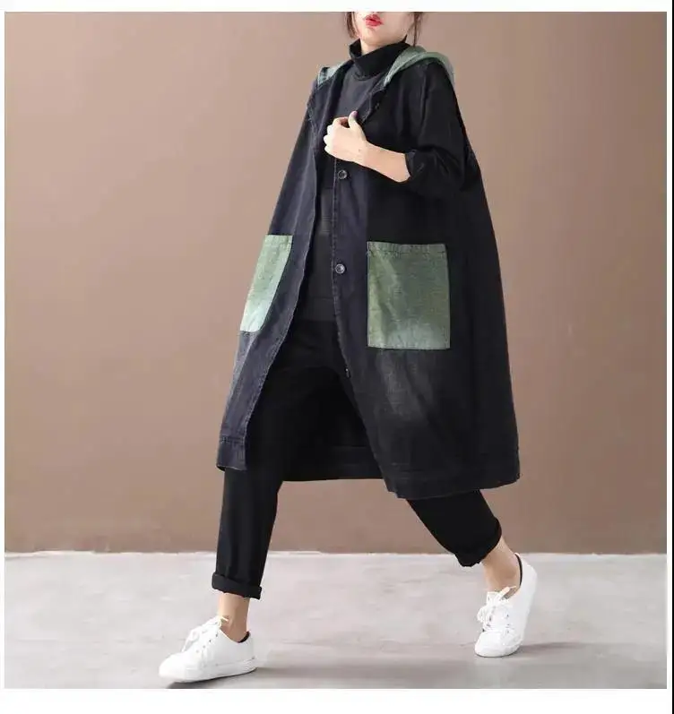 Retro Women Long Hooded Vest Summer Autumn Cardigan Free Shipping Sleeveless Tops Plus Size Korean Fashion Loose Big Pocket New