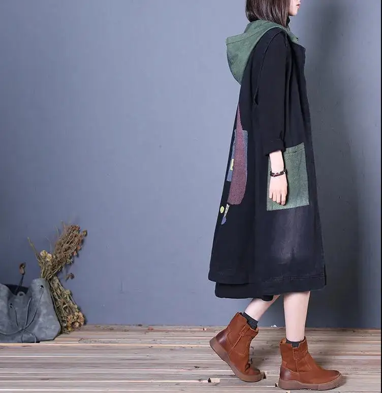 Retro Women Long Hooded Vest Summer Autumn Cardigan Free Shipping Sleeveless Tops Plus Size Korean Fashion Loose Big Pocket New