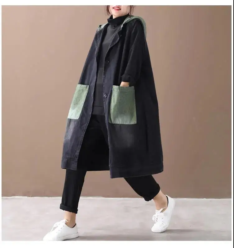 Retro Women Long Hooded Vest Summer Autumn Cardigan Free Shipping Sleeveless Tops Plus Size Korean Fashion Loose Big Pocket New