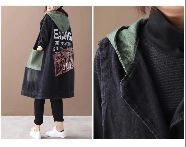 Retro Women Long Hooded Vest Summer Autumn Cardigan Free Shipping Sleeveless Tops Plus Size Korean Fashion Loose Big Pocket New