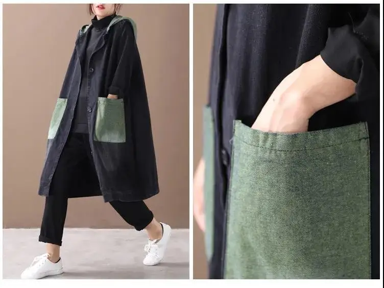 Retro Women Long Hooded Vest Summer Autumn Cardigan Free Shipping Sleeveless Tops Plus Size Korean Fashion Loose Big Pocket New