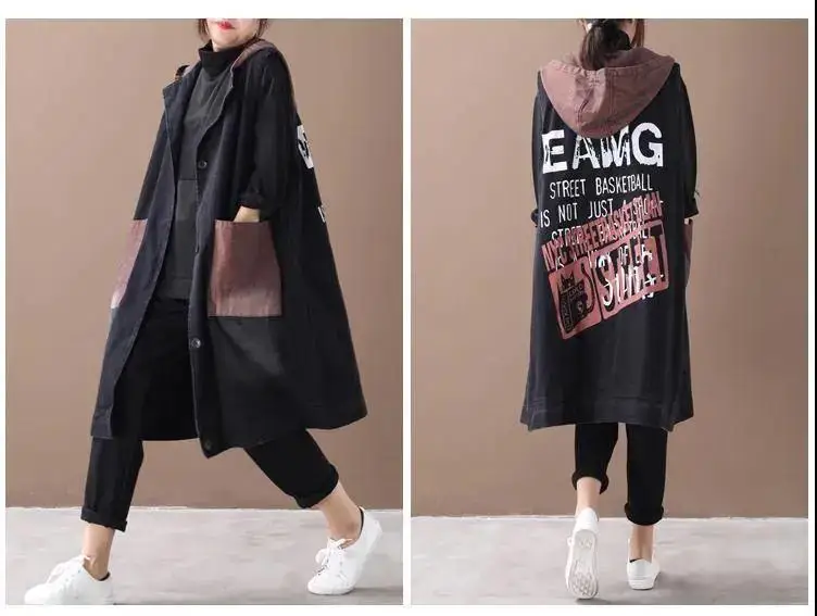 Retro Women Long Hooded Vest Summer Autumn Cardigan Free Shipping Sleeveless Tops Plus Size Korean Fashion Loose Big Pocket New