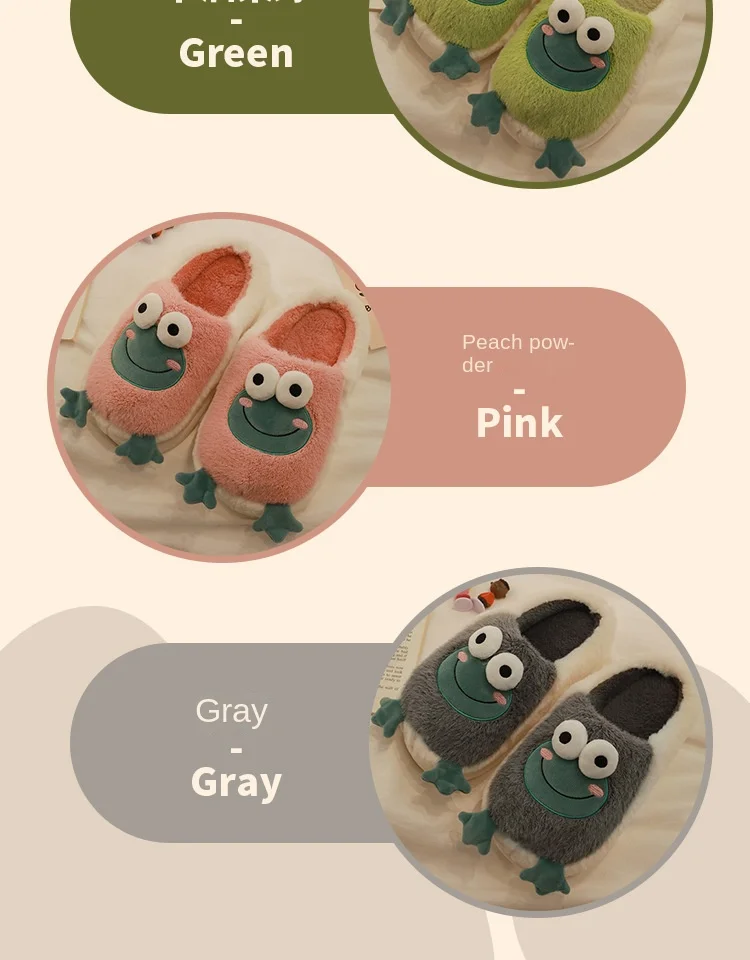 2022 Winter Slippers Women Men Home Floor Shoes Cute Frog Keep Warm Soft Plush Couples Indoor Slides Ladies Cotton Footwear