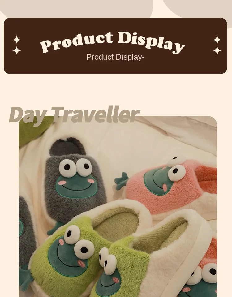 2022 Winter Slippers Women Men Home Floor Shoes Cute Frog Keep Warm Soft Plush Couples Indoor Slides Ladies Cotton Footwear