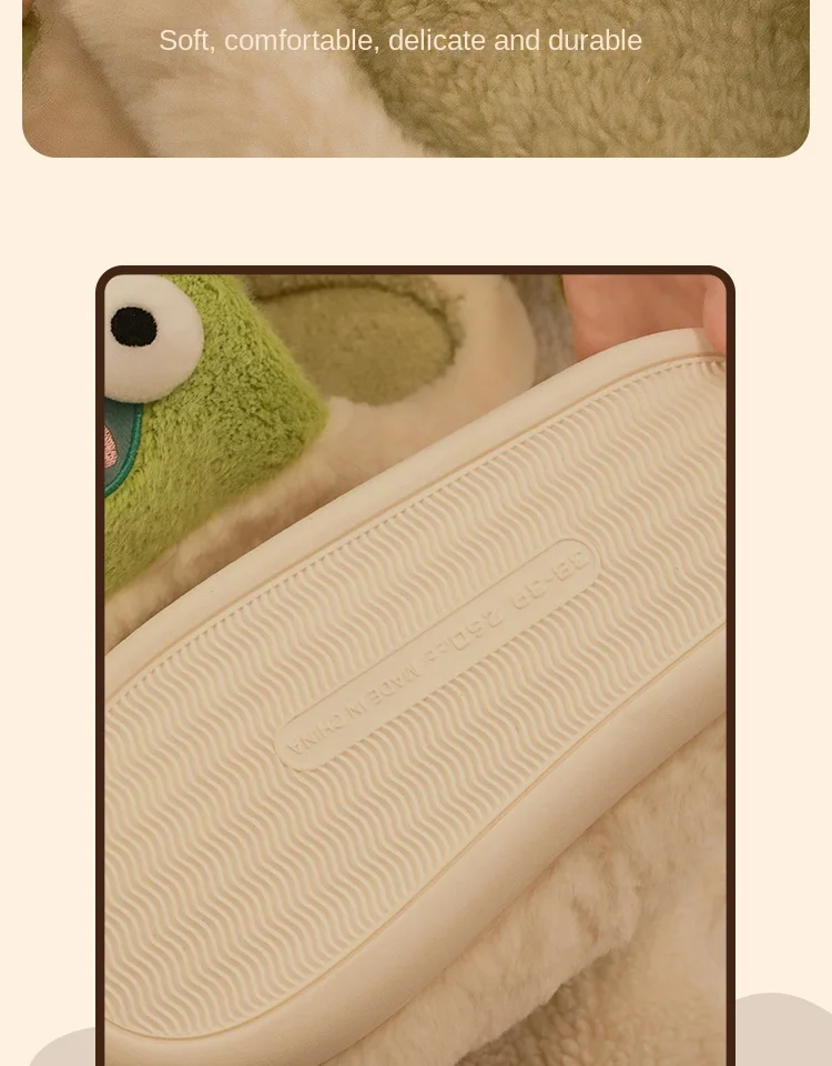 2022 Winter Slippers Women Men Home Floor Shoes Cute Frog Keep Warm Soft Plush Couples Indoor Slides Ladies Cotton Footwear
