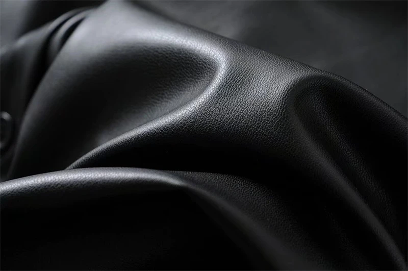 KEYANKETIAN Women's Faux Leather Dress Fall New Puff Sleeve Lapel Black PU Leather Three-quarter Sleeve A-Line Mini Skirt