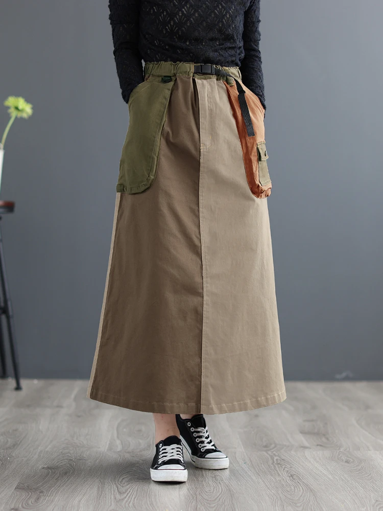 Amax LuluE 2024 Winter Women Fashion Loose Vintage Elastic Waist Cotton Skirts Ladies Luxury Casual Clothing Harajuku Streetwear