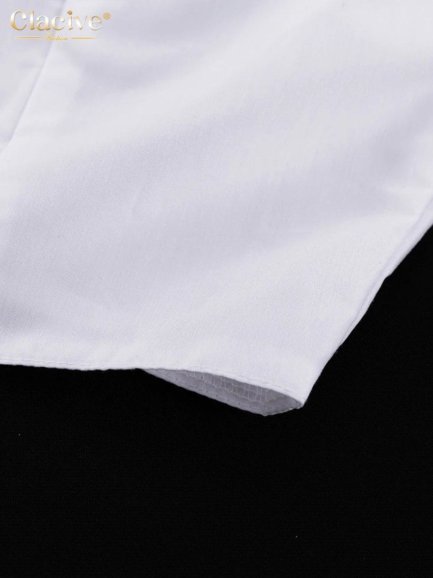 Clacive Fashion Woman Blouses 2022 Autumn Slim Lapel Long Sleeve Crop Shirts Ladies Streetwear White Skinny Blusas Tops Female