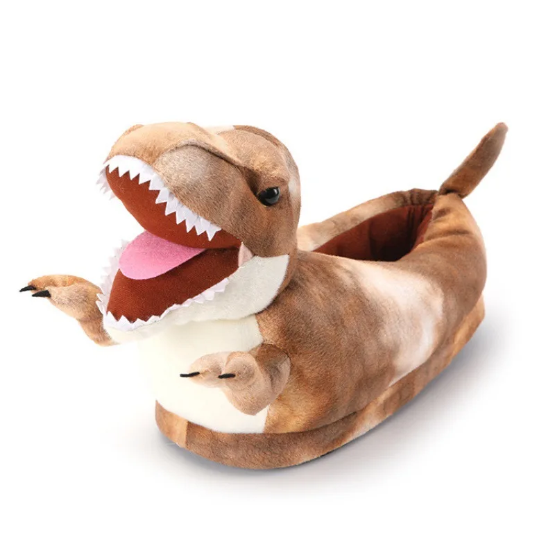 Tyrannosaurus Rex Plush Slippers For Men And Women Winter Cartoon Animals Indoor Cotton Shoes Home Warm Slippers Floor Shoes
