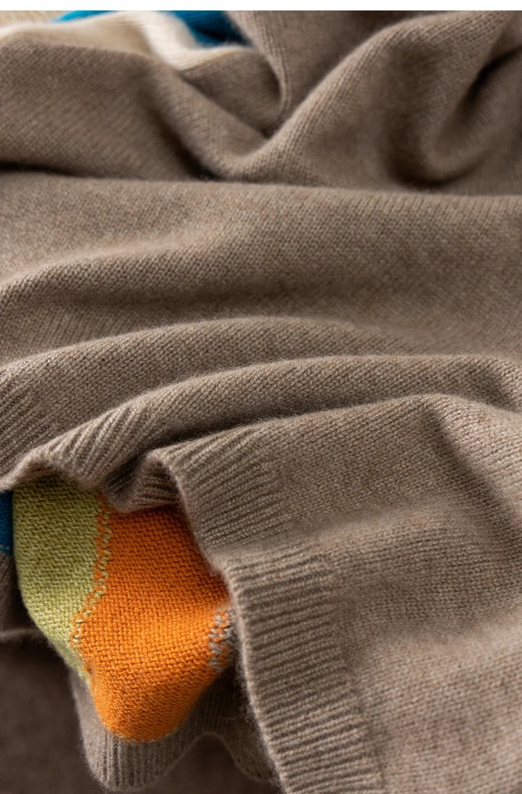 Autumn/Winter 2022 new rainbow inlaid loose and thick hooded 100% pure cashmere sweater women's hoodie long sleeve