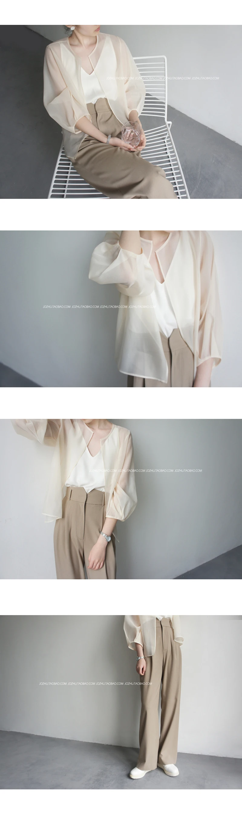 LMQ NEW Women French Retro Fashion All-Match Organza See Through Blouse Jacket Cardigan Sunscreen Shirt Transparent Chiffon Tops