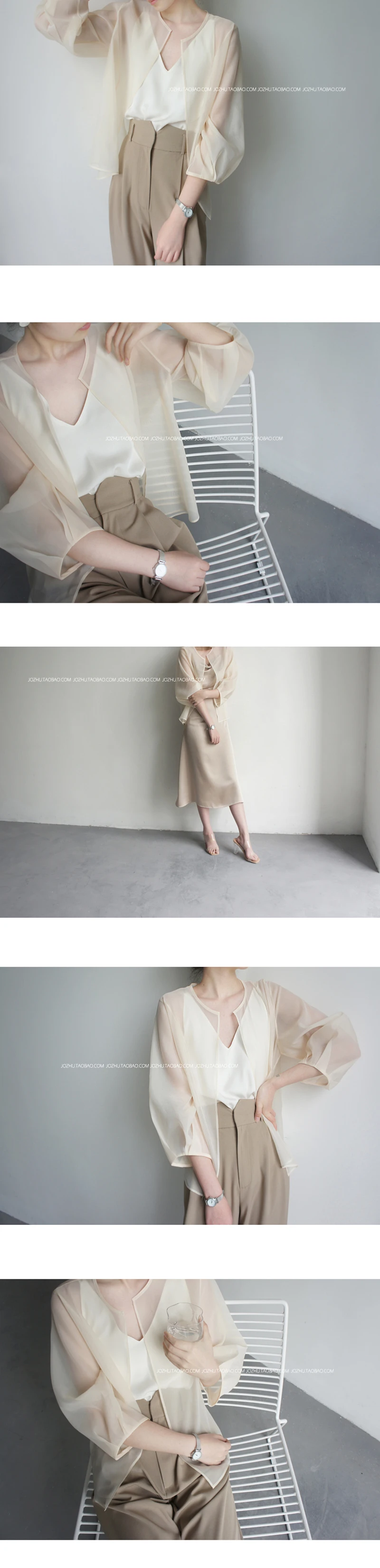 LMQ NEW Women French Retro Fashion All-Match Organza See Through Blouse Jacket Cardigan Sunscreen Shirt Transparent Chiffon Tops