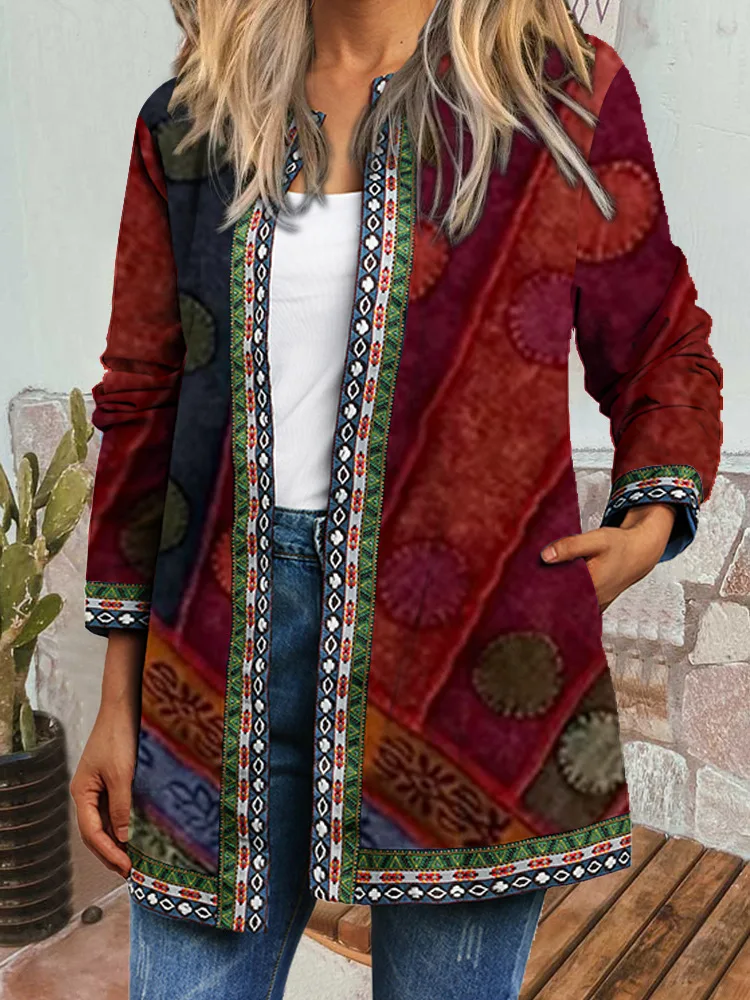 Y2K Spring Autumn Vintage Ethnic Style Cardigan Long Sleeve Printed Jackets Loose Outerwear Ladies Coat Harajuku Tops Women