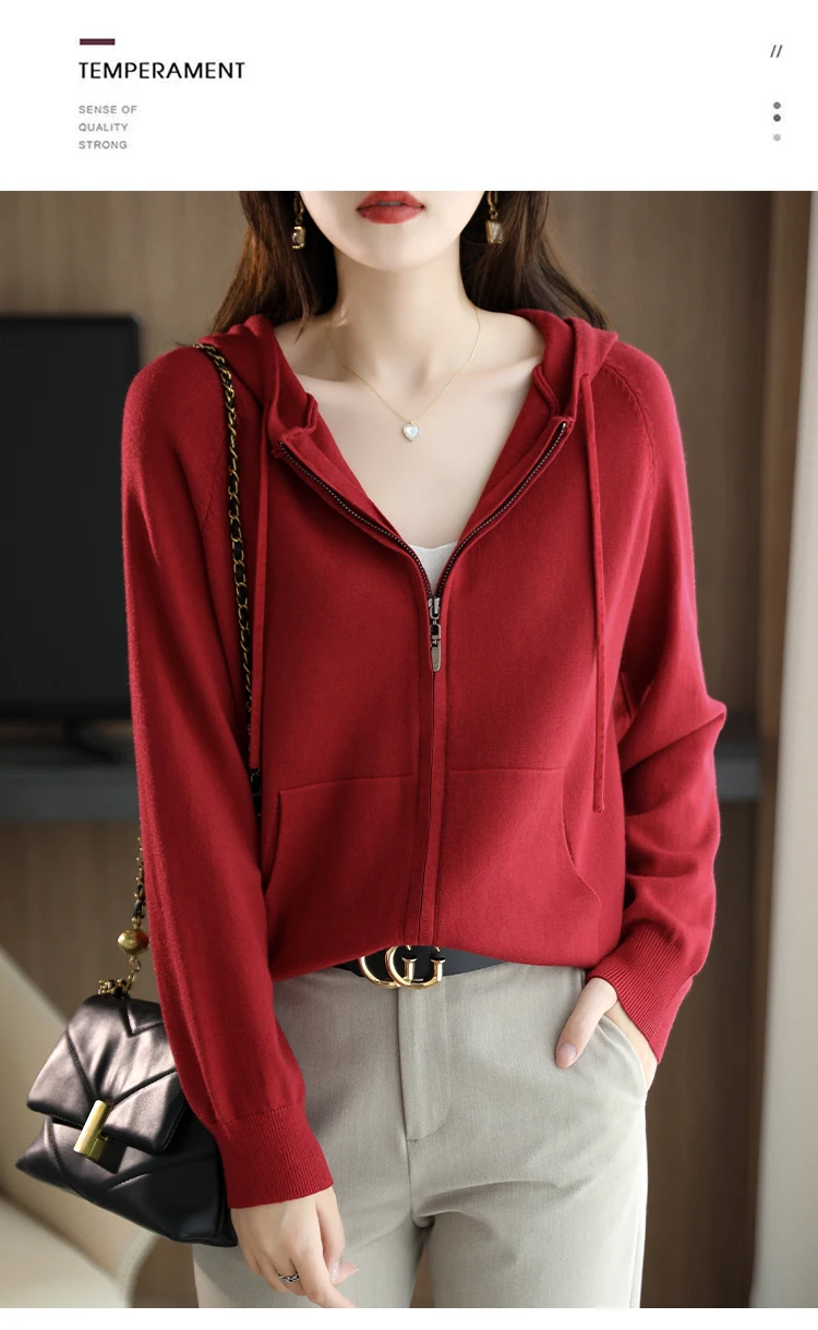 Explosions Women's Hooded Padded Long-Sleeved Sweater Cardigan Sweater Coat Beige Loose Zipper Coat Jacket