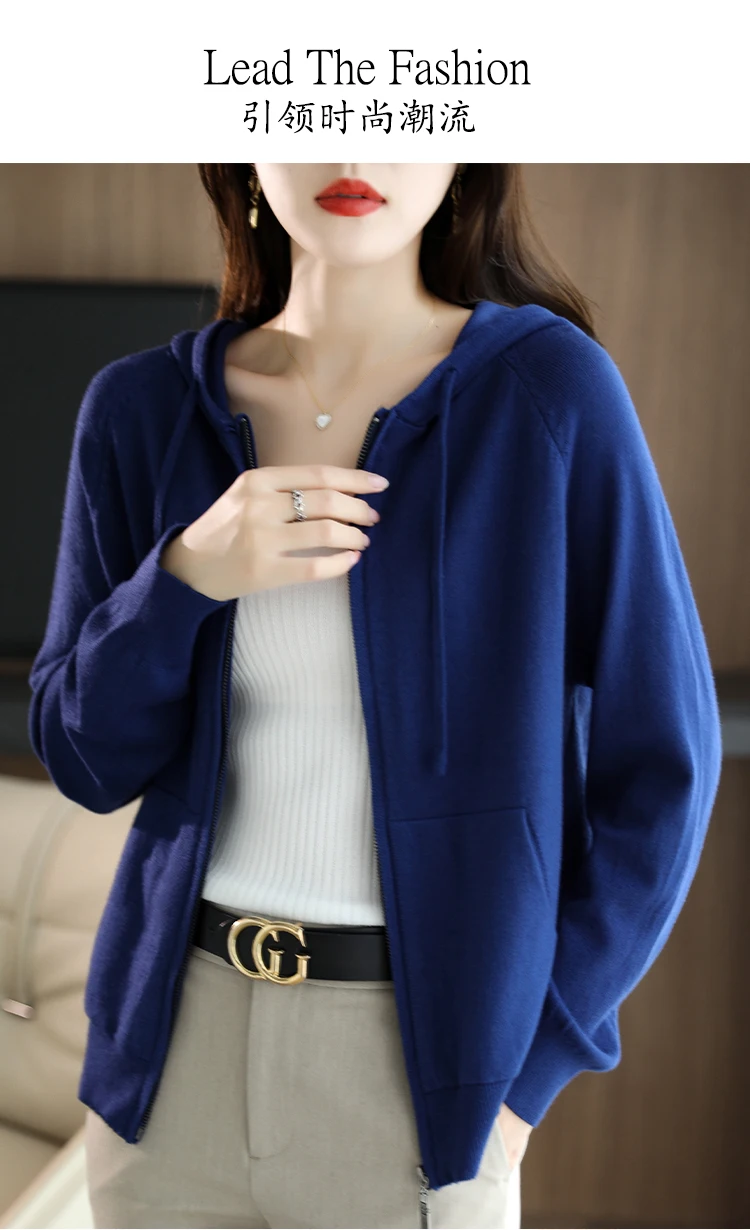 Explosions Women's Hooded Padded Long-Sleeved Sweater Cardigan Sweater Coat Beige Loose Zipper Coat Jacket