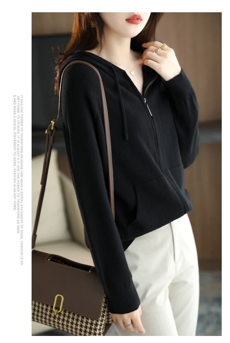 Explosions Women's Hooded Padded Long-Sleeved Sweater Cardigan Sweater Coat Beige Loose Zipper Coat Jacket