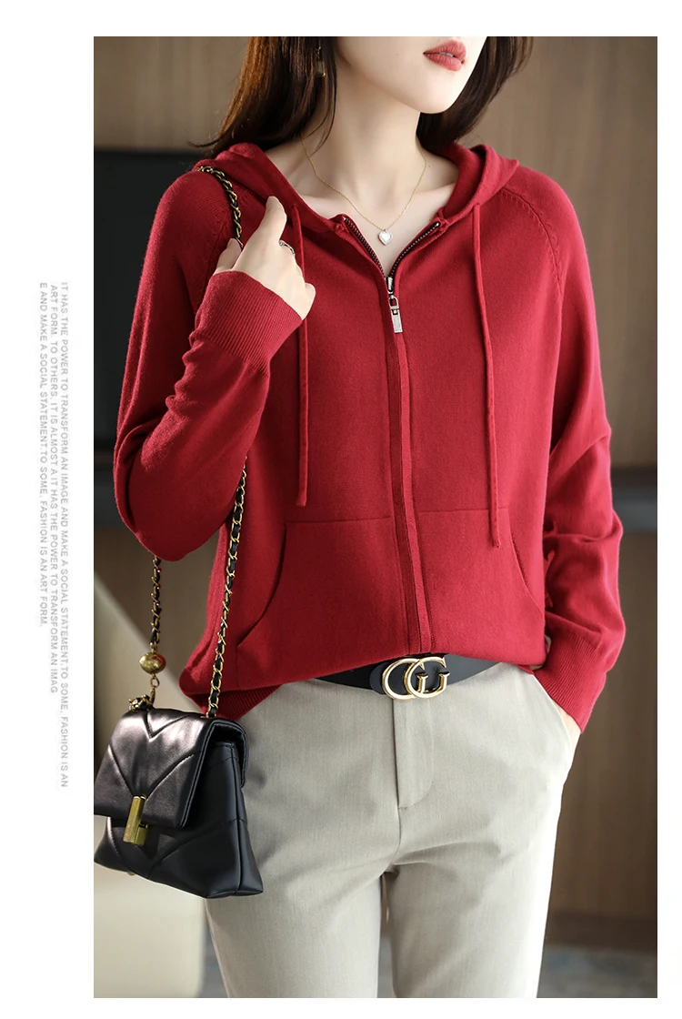Explosions Women's Hooded Padded Long-Sleeved Sweater Cardigan Sweater Coat Beige Loose Zipper Coat Jacket