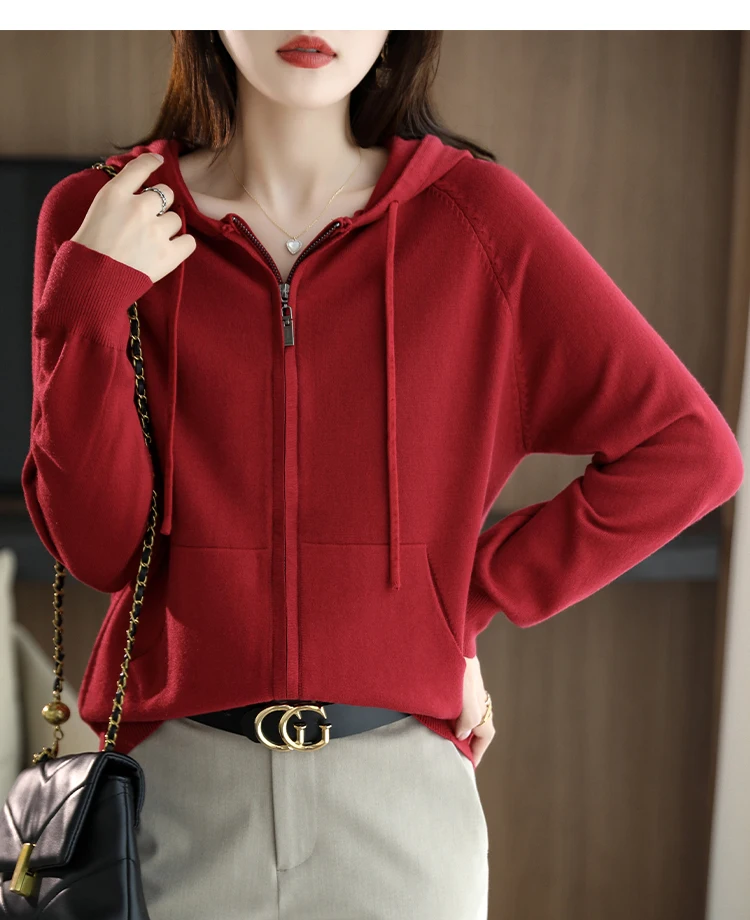 Explosions Women's Hooded Padded Long-Sleeved Sweater Cardigan Sweater Coat Beige Loose Zipper Coat Jacket