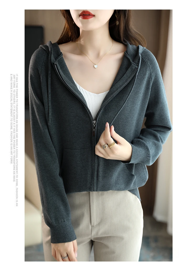 Explosions Women's Hooded Padded Long-Sleeved Sweater Cardigan Sweater Coat Beige Loose Zipper Coat Jacket
