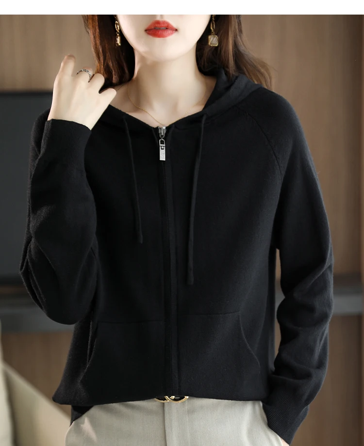 Explosions Women's Hooded Padded Long-Sleeved Sweater Cardigan Sweater Coat Beige Loose Zipper Coat Jacket