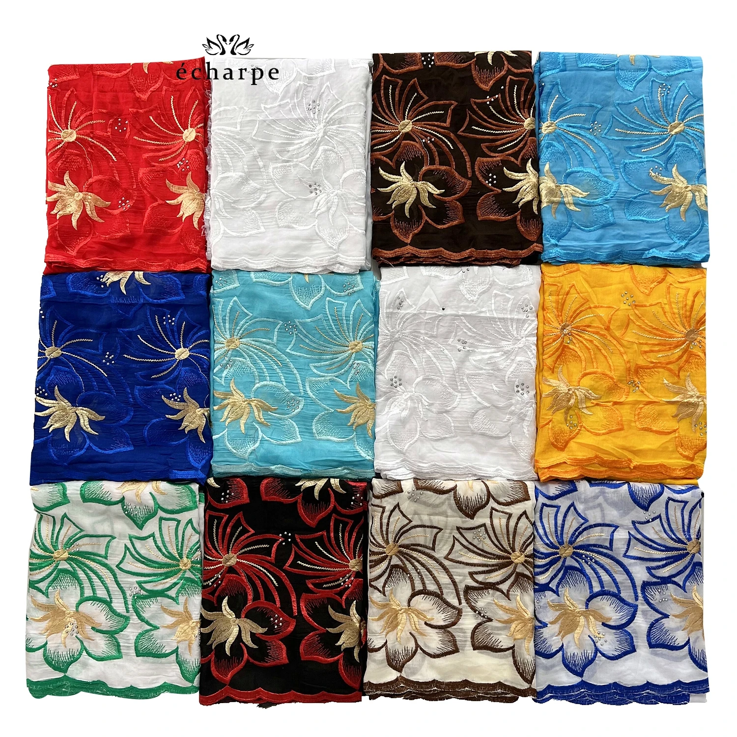 Latest Dubai Cotton Scarf Muslim Women African Cotton Hijab Islam Hijab Pashmina Turban Headscarf Embroidery Shawl