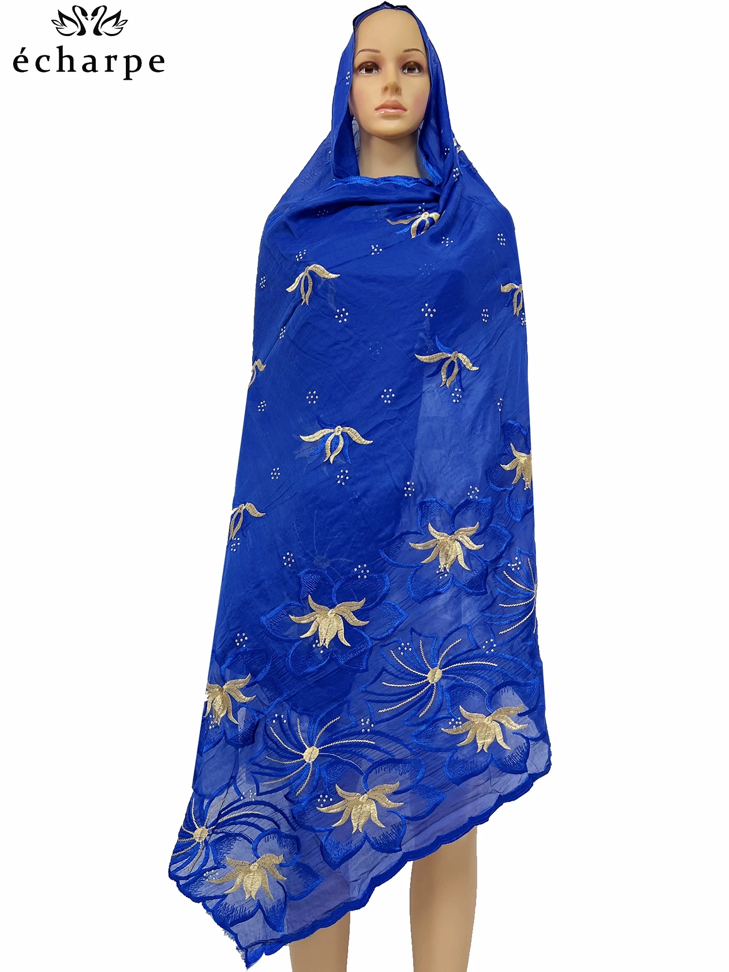 Latest Dubai Cotton Scarf Muslim Women African Cotton Hijab Islam Hijab Pashmina Turban Headscarf Embroidery Shawl