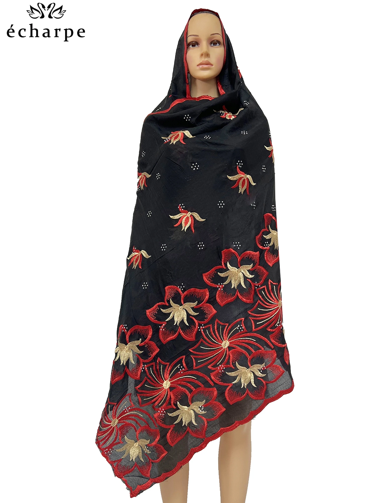 Latest Dubai Cotton Scarf Muslim Women African Cotton Hijab Islam Hijab Pashmina Turban Headscarf Embroidery Shawl
