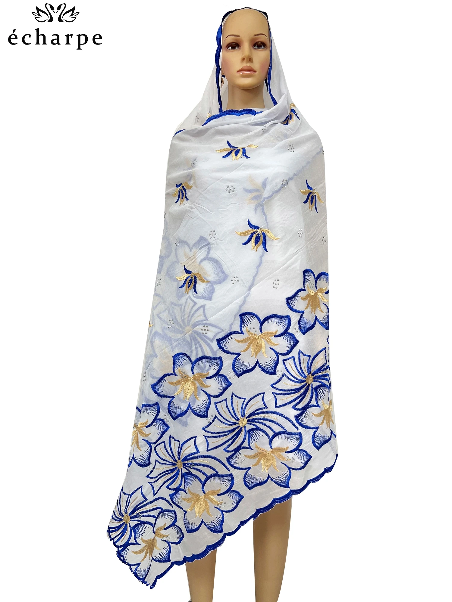 Latest Dubai Cotton Scarf Muslim Women African Cotton Hijab Islam Hijab Pashmina Turban Headscarf Embroidery Shawl