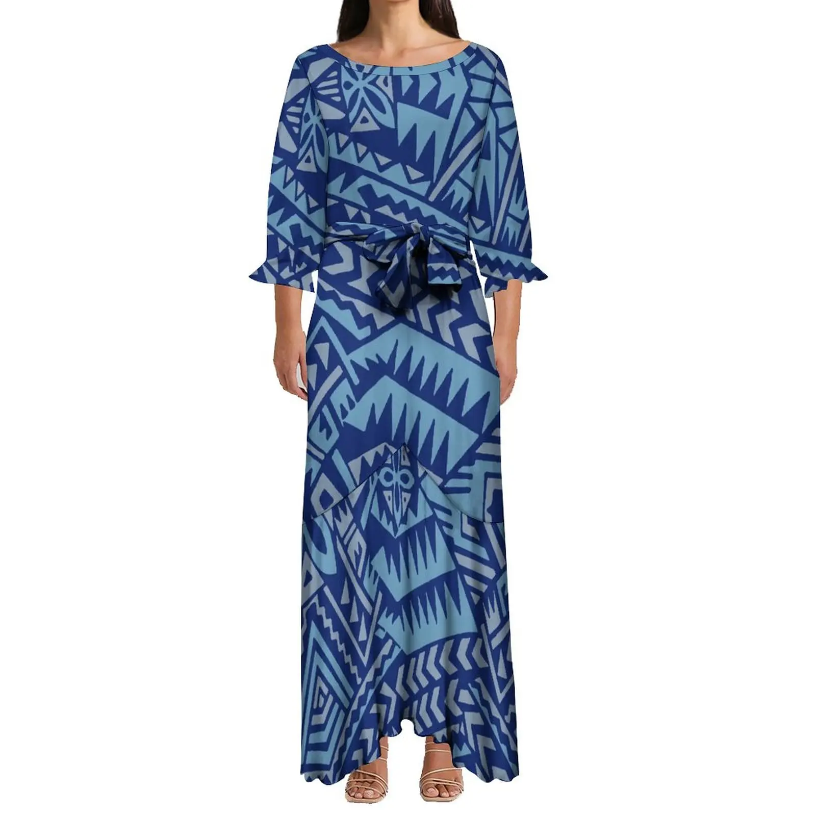 Drop Shipping Big People Trendy Dress Women's Sexy Lace-up Fishtail Dress Polynesian Samoan Customized On Demand Dresses