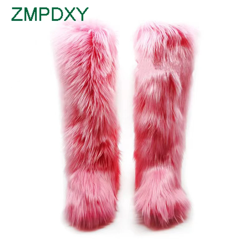 Luxury Winter Faux Fur Thigh High Snow Boots Shoes Women Men Ankle Snow Boots Fluffy Mongolian Fur Platform Snow Boots For Women