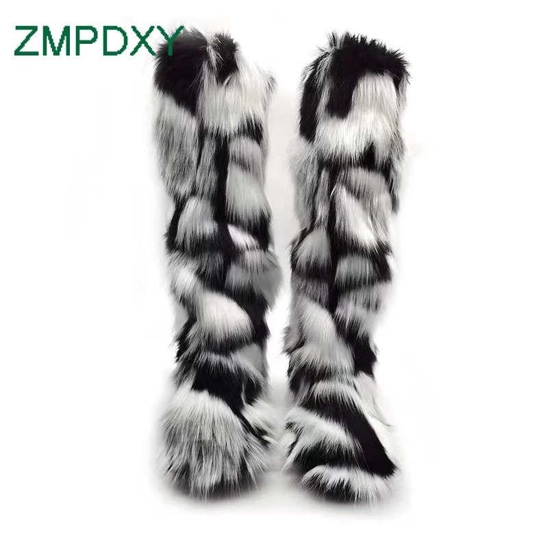 Luxury Winter Faux Fur Thigh High Snow Boots Shoes Women Men Ankle Snow Boots Fluffy Mongolian Fur Platform Snow Boots For Women