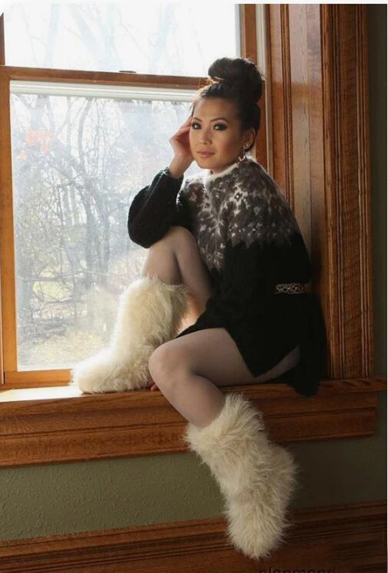 Luxury Winter Faux Fur Thigh High Snow Boots Shoes Women Men Ankle Snow Boots Fluffy Mongolian Fur Platform Snow Boots For Women
