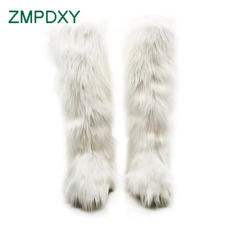 Luxury Winter Faux Fur Thigh High Snow Boots Shoes Women Men Ankle Snow Boots Fluffy Mongolian Fur Platform Snow Boots For Women