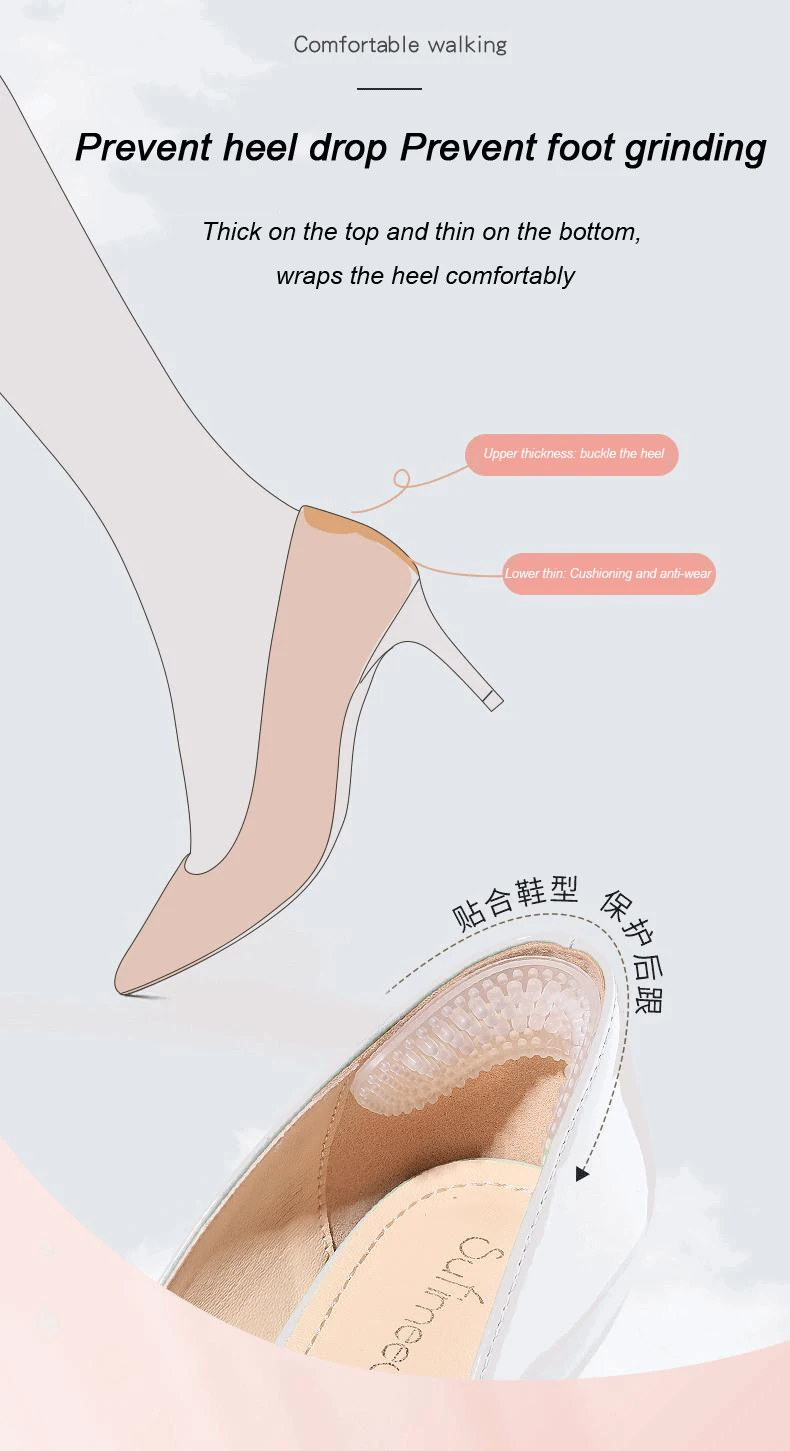 Upgrade Silicone Heel Stickers Heels Grips for Women Men Anti Slip Heel Cushions Non-Slip Inserts Pads Foot Heel Care Protector