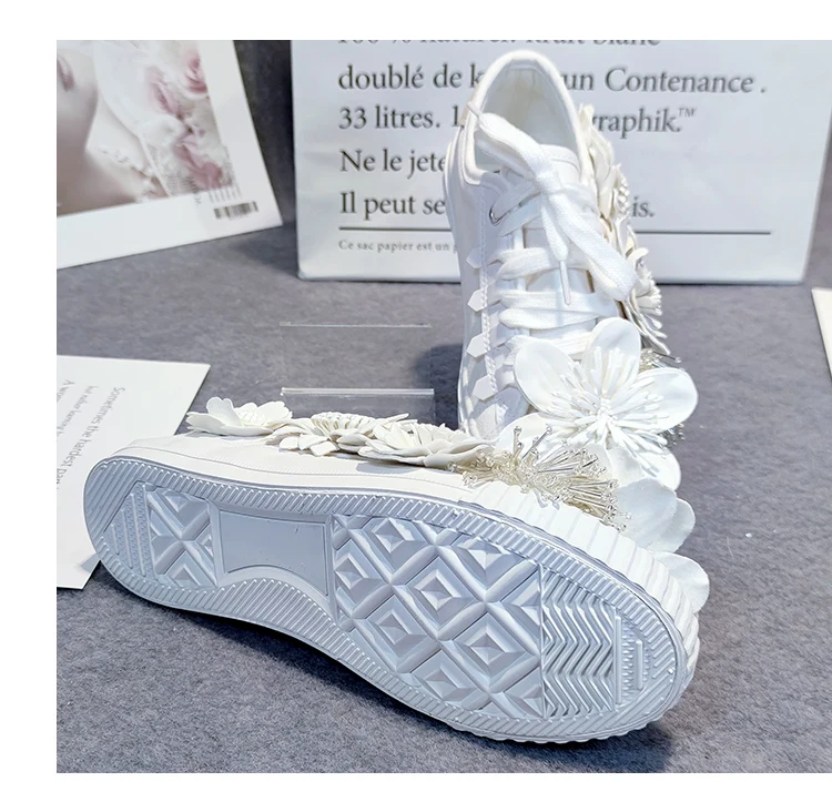 Autumn Women Casual Shoes Girl's Spring White Shoes Handmade Creative Flower Canvas Sneakers Flats Breathable Outdoors Footwear