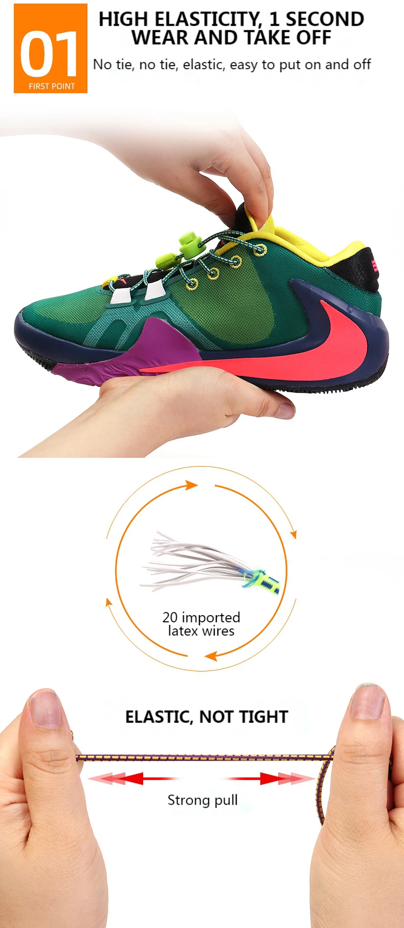 Strong Reflective Shoelaces Elastic Used For Sneakers No Tie Shoe Laces Spring Press Lock Convenient and Fast Lazy Shoelace