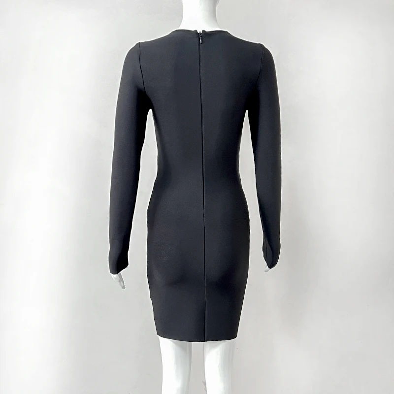 Wholesale Women's Black Hollow Long Sleeve Tight Mini Sexy Evening Celebrity Cocktail Party Bandag Dress
