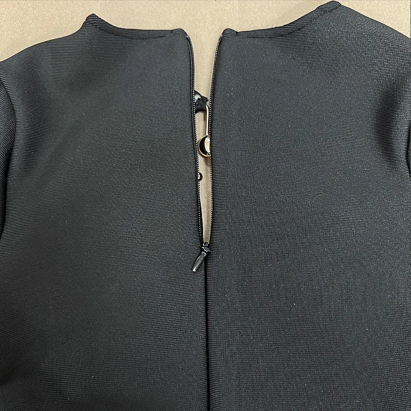 Wholesale Women's Black Hollow Long Sleeve Tight Mini Sexy Evening Celebrity Cocktail Party Bandag Dress